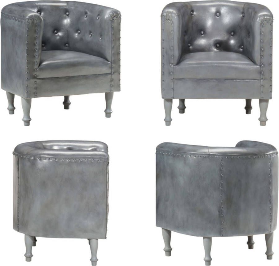 VidaXL Kuipstoel echt leer grijs Fauteuil Fauteuils Kuipstoel Kuipstoelen