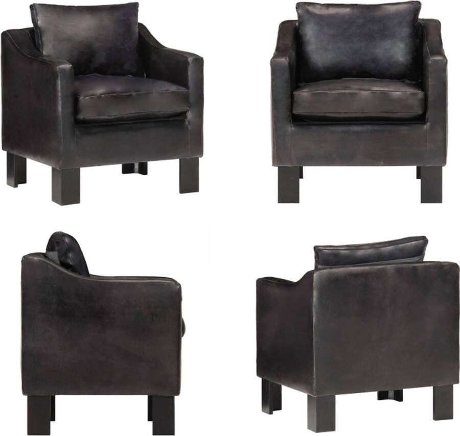 VidaXL Kuipstoel echt leer zwart Fauteuil Fauteuils Kuipstoel Kuipstoelen