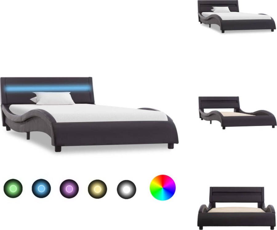VidaXL Kunstleren Bedframe Zwart 225x110x57 cm LED-lichtstrip Bed