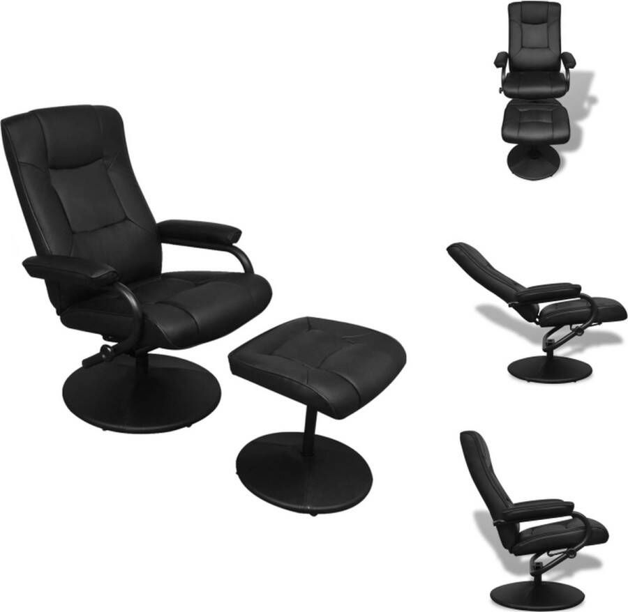 VidaXL Kunstleren Fauteuil met Voetenbank Zwart Verstelbare Rugleuning 66.5 x 110 x 85 cm Hout en Geverfd IJzer Draagvermogen 110 kg Fauteuil - Foto 2