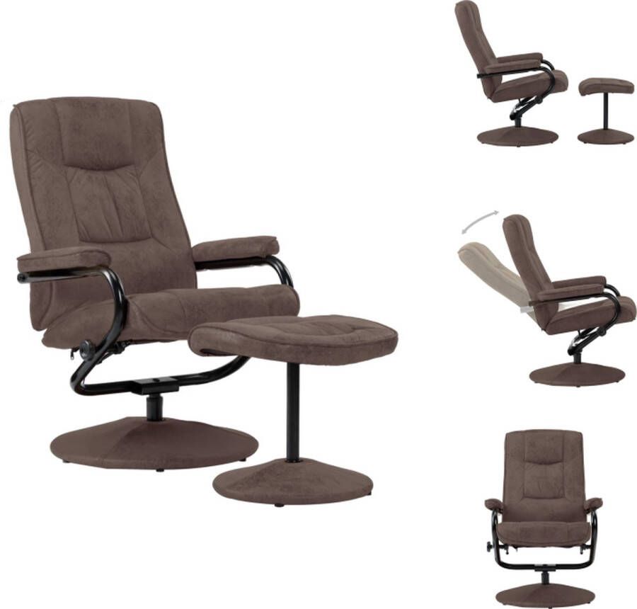 VidaXL Kunstsuède Fauteuil Verstelbaar Bruin 66.5 x 110 x 85cm Voetenbankje Fauteuil