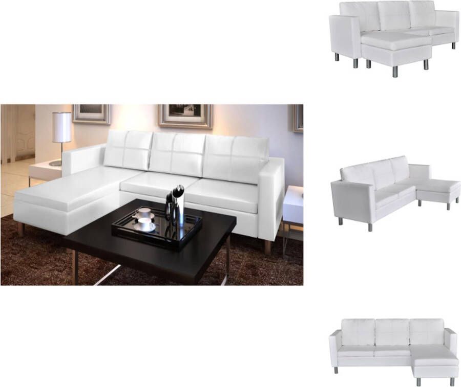 VidaXL L-vormige bank kunstleer wit 188 x 122 x 77 cm comfortabele zitkussens Bank