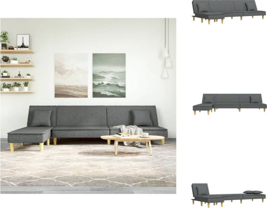 VidaXL L-vormige Slaapbank donkergrijs 255 x 140 x 70 cm inclusief chaise longue en kussens Bank