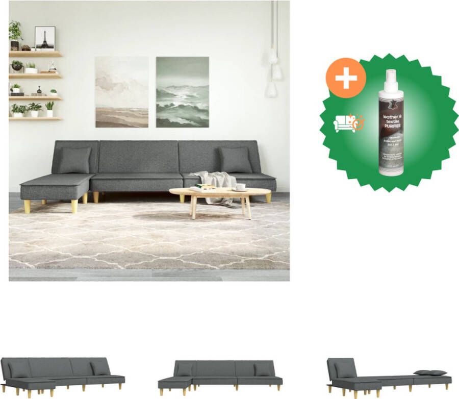 VidaXL L-vormige Slaapbank donkergrijs 255 x 140 x 70 cm inclusief chaise longue en kussens Bank Inclusief Reiniger