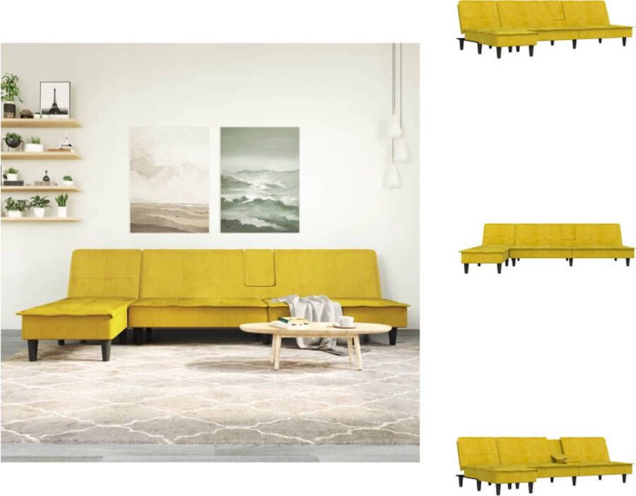 VidaXL L-vormige slaapbank geel fluweel inklapbare theetafel 255 x 140 x 70cm multifunctioneel stevig frame Bank - Foto 1
