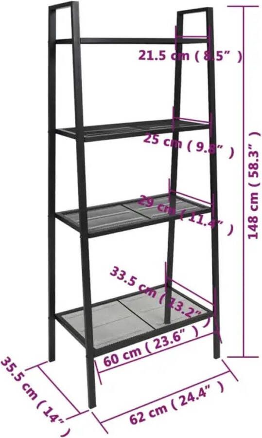 VidaXL -Ladder-boekenkast-4-schappen-metaal-zwart