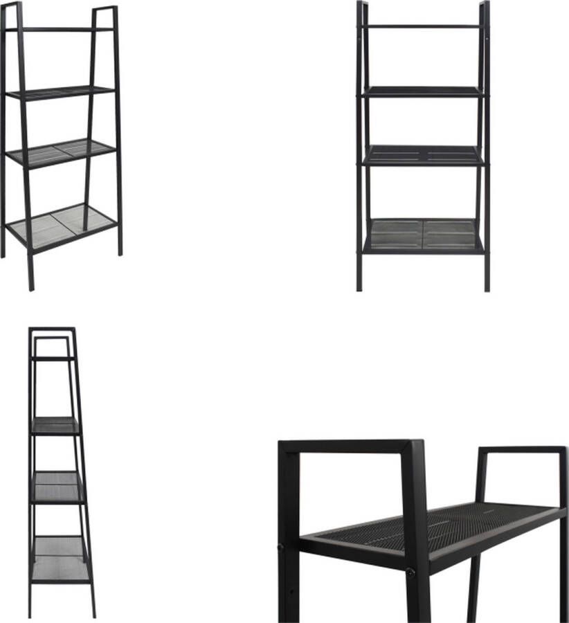 VidaXL Ladder boekenkast 4 schappen metaal zwart Boekenkast Boekenkasten Kast Kasten