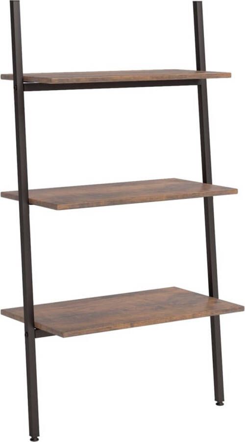 VidaXL -Ladderrek-met-3-schappen-64x34x116-cm-donkerbruin-en-zwart - Foto 1