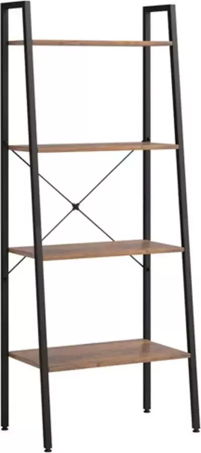 VidaXL -Ladderrek-met-4-schappen-56x35x140-cm-donkerbruin-en-zwart - Foto 3