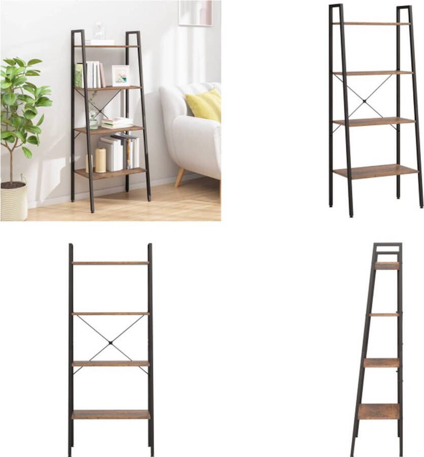VidaXL Ladderrek met 4 schappen 56x35x140 cm donkerbruin en zwart Ladderrek Ladderrekken Boekenrek Boekenkast