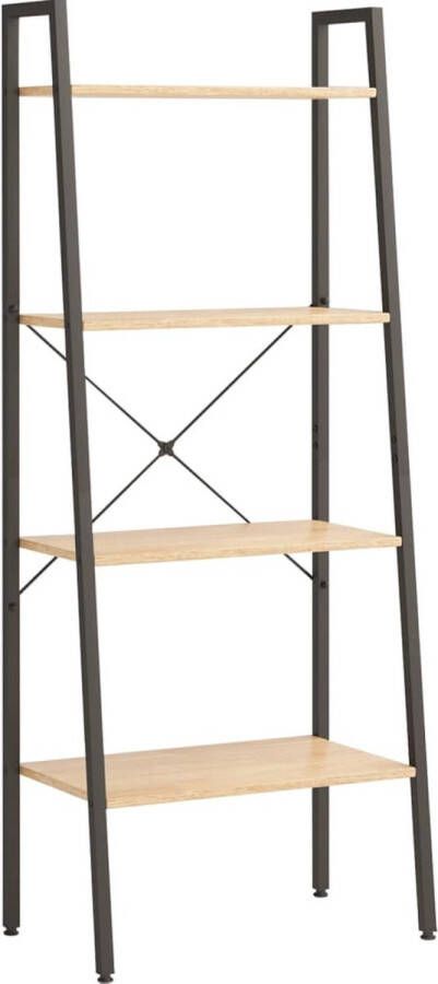 VidaXL -Ladderrek-met-4-schappen-56x35x140-cm-lichtbruin-en-zwart