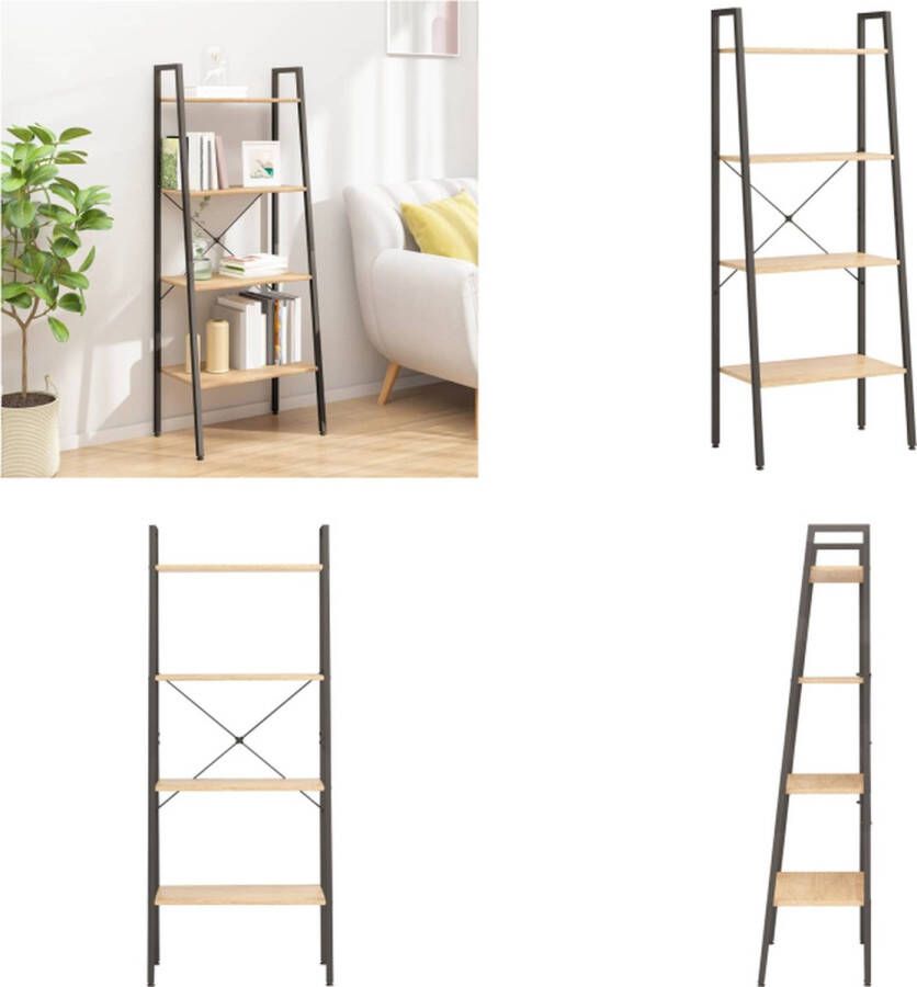 VidaXL Ladderrek met 4 schappen 56x35x140 cm lichtbruin en zwart Ladderrek Ladderrekken Boekenrek Boekenkast