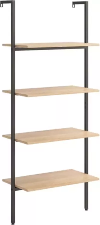 VidaXL -Ladderrek-met-4-schappen-64x35x152 5-cm-lichtbruin-en-zwart - Foto 2