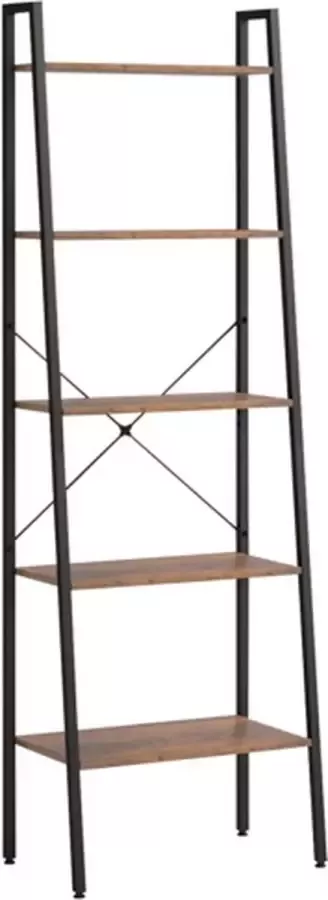 VidaXL -Ladderrek-met-5-schappen-56x35x174-cm-donkerbruin-en-zwart - Foto 2