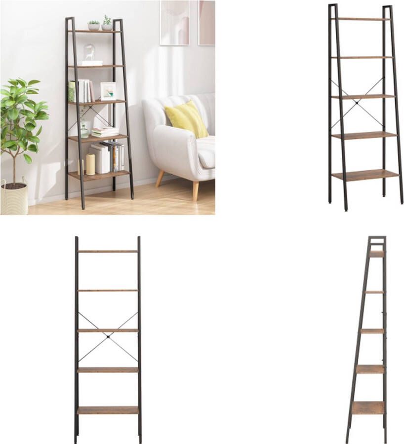 VidaXL Ladderrek met 5 schappen 56x35x174 cm donkerbruin en zwart Ladderrek Ladderrekken Boekenrek Boekenkast