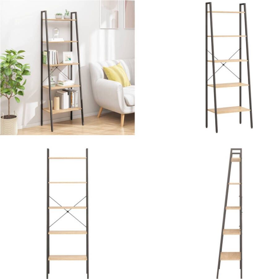 VidaXL Ladderrek met 5 schappen 56x35x174 cm lichtbruin en zwart Ladderrek Ladderrekken Boekenrek Boekenkast