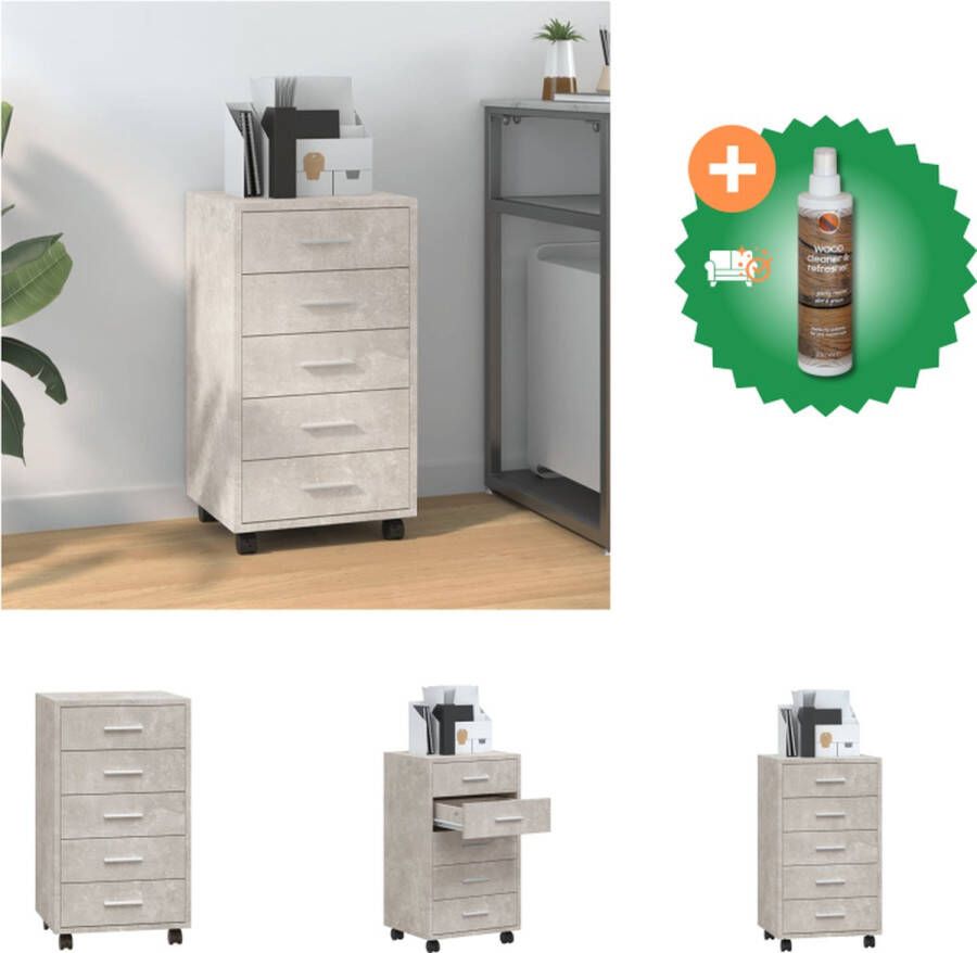 VidaXL Ladekast met wieltjes bewerkt hout betongrijs Kast Inclusief Houtreiniger en verfrisser