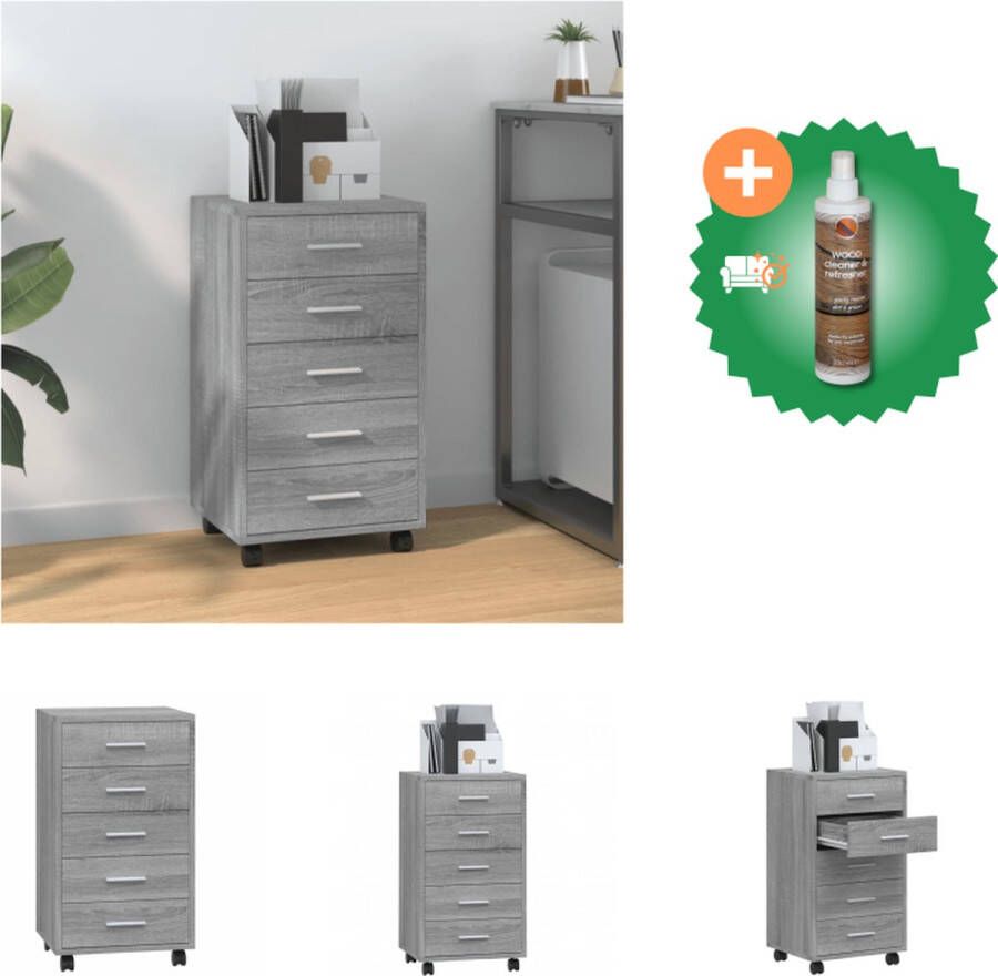 VidaXL Ladekast met wieltjes bewerkt hout grijs sonoma eiken Kast Inclusief Houtreiniger en verfrisser