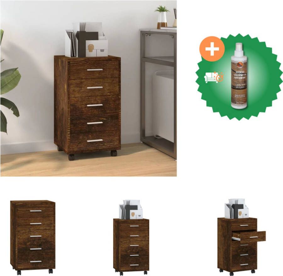 VidaXL Ladeblok Op Wieltjes Ladekast 5-Lades 33x38x63cm Gerookt Eiken Kast Inclusief Houtreiniger en verfrisser