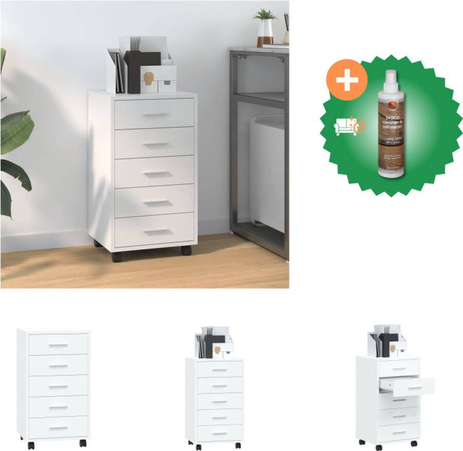 VidaXL Ladeblok Opbergkast 33x38x63 cm 5 lades Hoogglans wit Kast Inclusief Houtreiniger en verfrisser