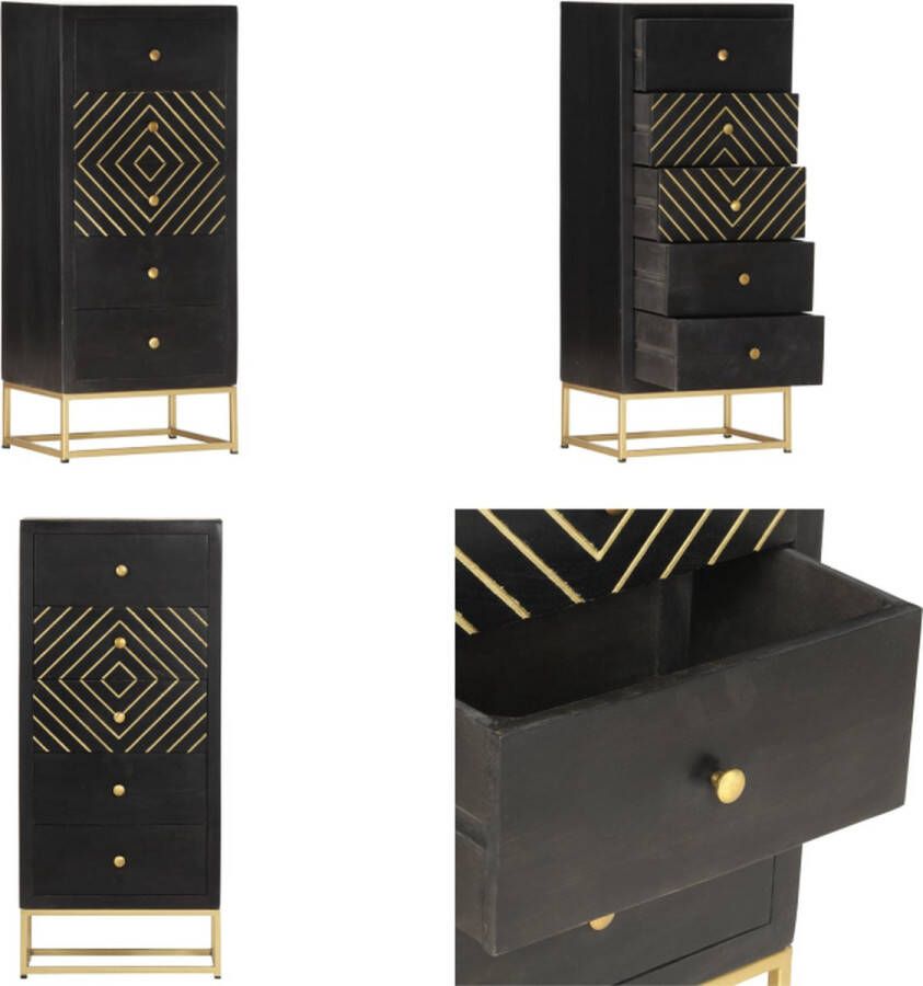 VidaXL Ladekast 45x30x105 cm massief mangohout zwart en goudkleurig Ladekast Ladekasten Kast Kasten