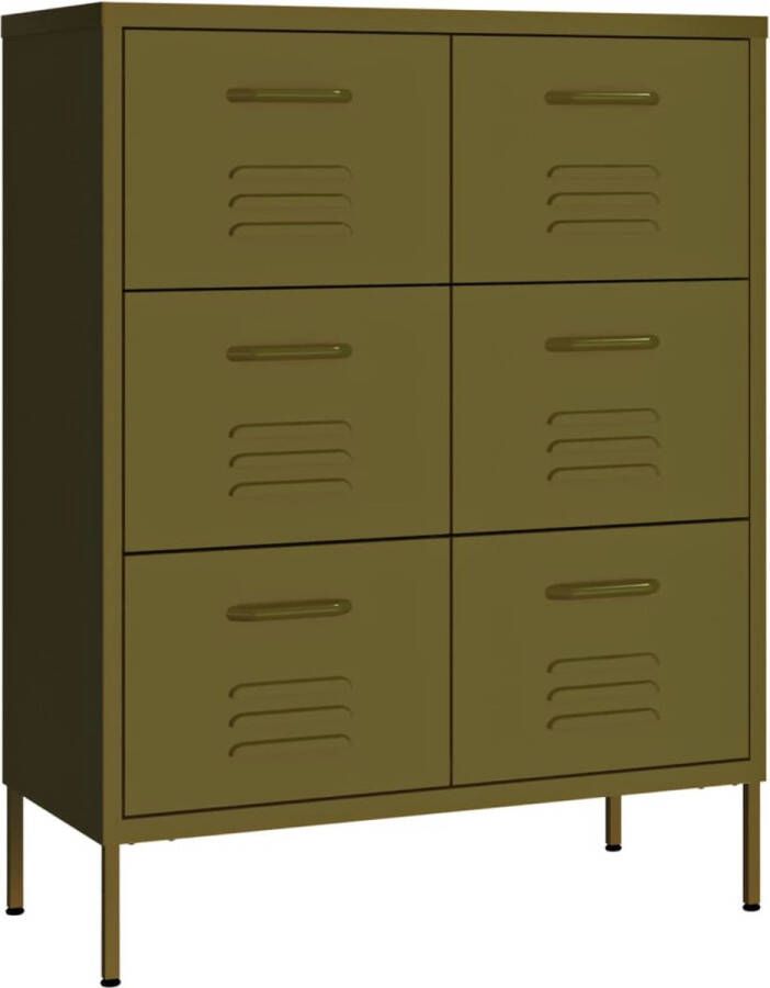 VidaXL Ladekast Staal Olijfgroen 6 Lades Ladekast Opbergkast Opslagkast Staal Kast Groene Kast VIDA XL
