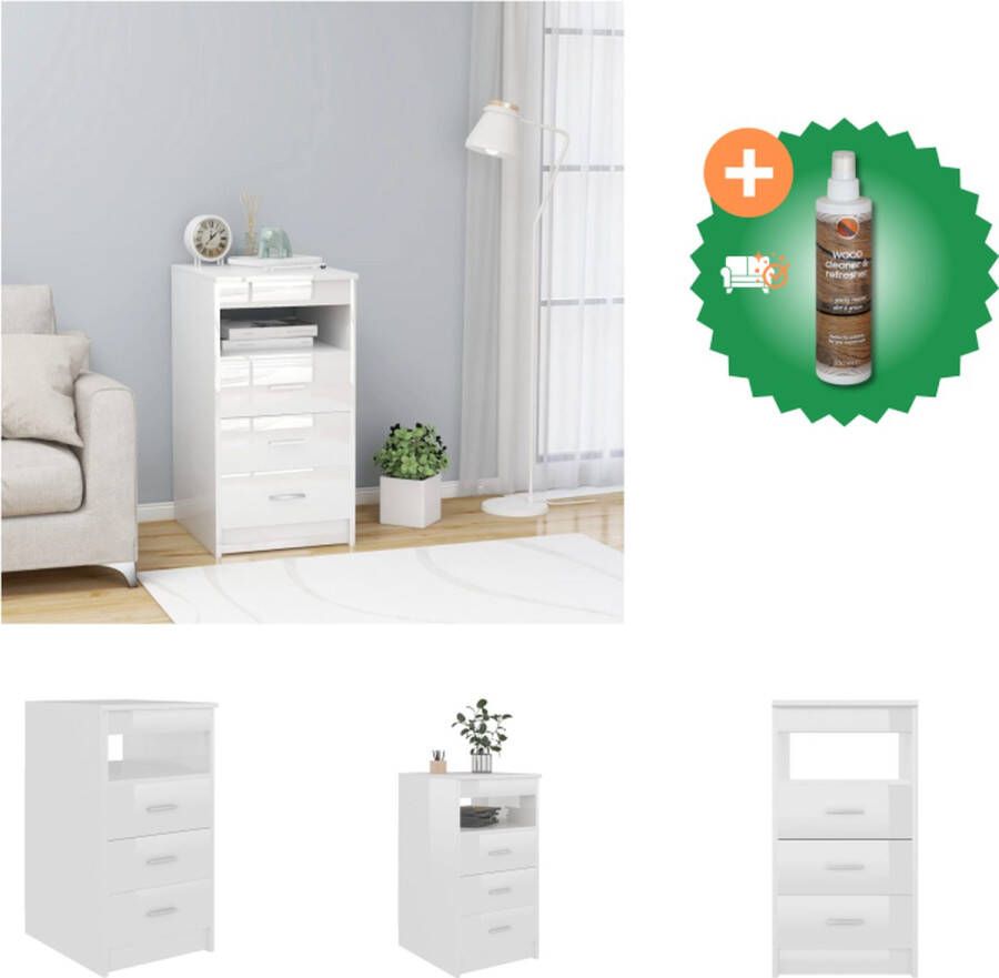 VidaXL Ladekast Hoogglans wit 40 x 50 x 76 cm 3 lades Eenvoudig te onderhouden Kast Inclusief Houtreiniger en verfrisser