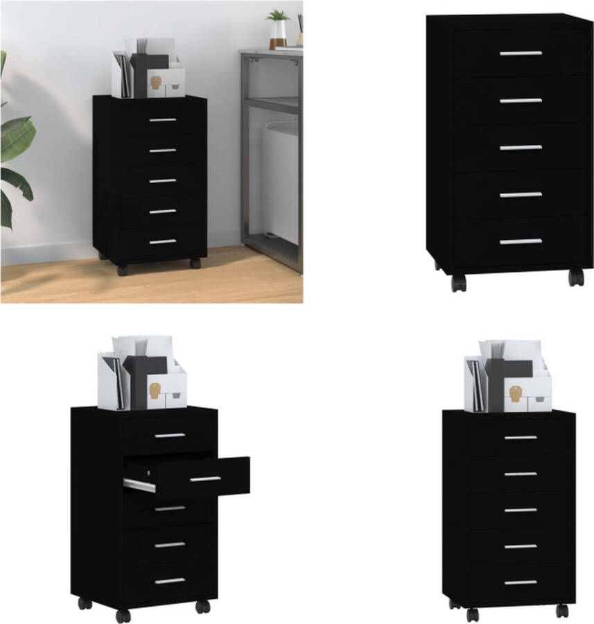 VidaXL Ladekast met wieltjes bewerkt hout zwart Ladekast Ladekasten Ladekastje Kastje