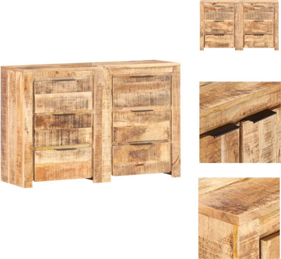 VidaXL Ladekast Vintage Set van 2 Ruw mangohout 118x33x75 cm 3 lades Keukenkast