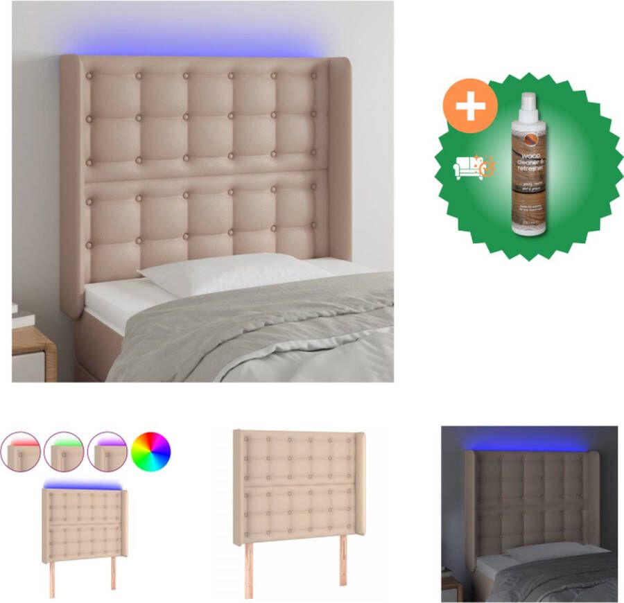 VidaXL LED Hoofdbord Cappuccino 83x16x118 128 cm Duurzaam kunstleer Kleurrijke LED-verlichting Verstelbare hoogte Comfortabele ondersteuning Snijdbare LED-strip Bedonderdeel Inclusief Houtreiniger en verfrisser