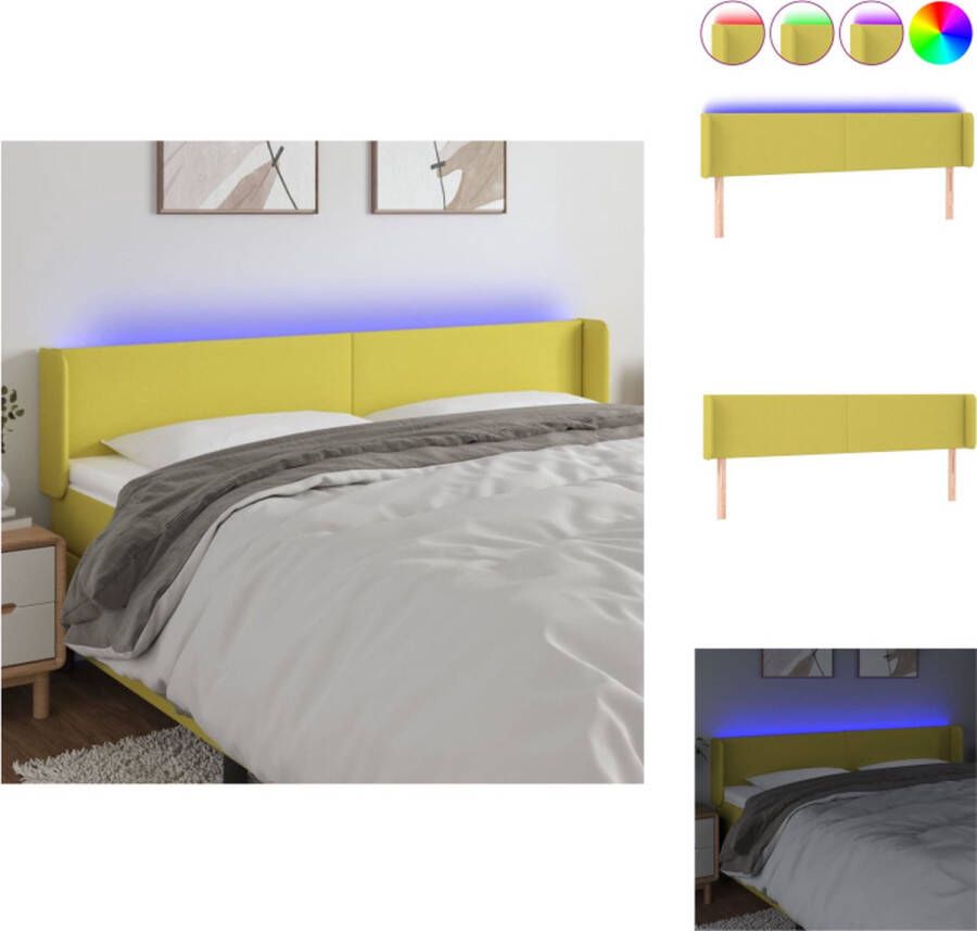 VidaXL LED Hoofdbord Groen Stof Hout 203 x 16 x 78 88 cm Verstelbaar Inclusief 2 LED-strips Bedonderdeel