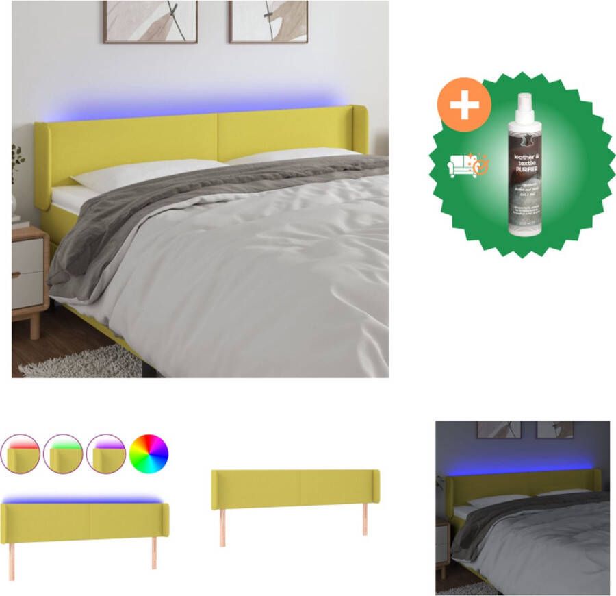 VidaXL LED Hoofdbord Groen Stof Hout 203 x 16 x 78 88 cm Verstelbaar Inclusief 2 LED-strips Bedonderdeel Inclusief Reiniger