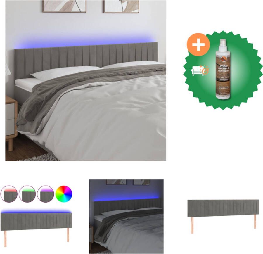 VidaXL LED-hoofdbord Klassiek Hoofdbord 200 x 5 x 78 88 cm Lichtgrijs Stof Hout Schuim Bedonderdeel Inclusief Houtreiniger en verfrisser
