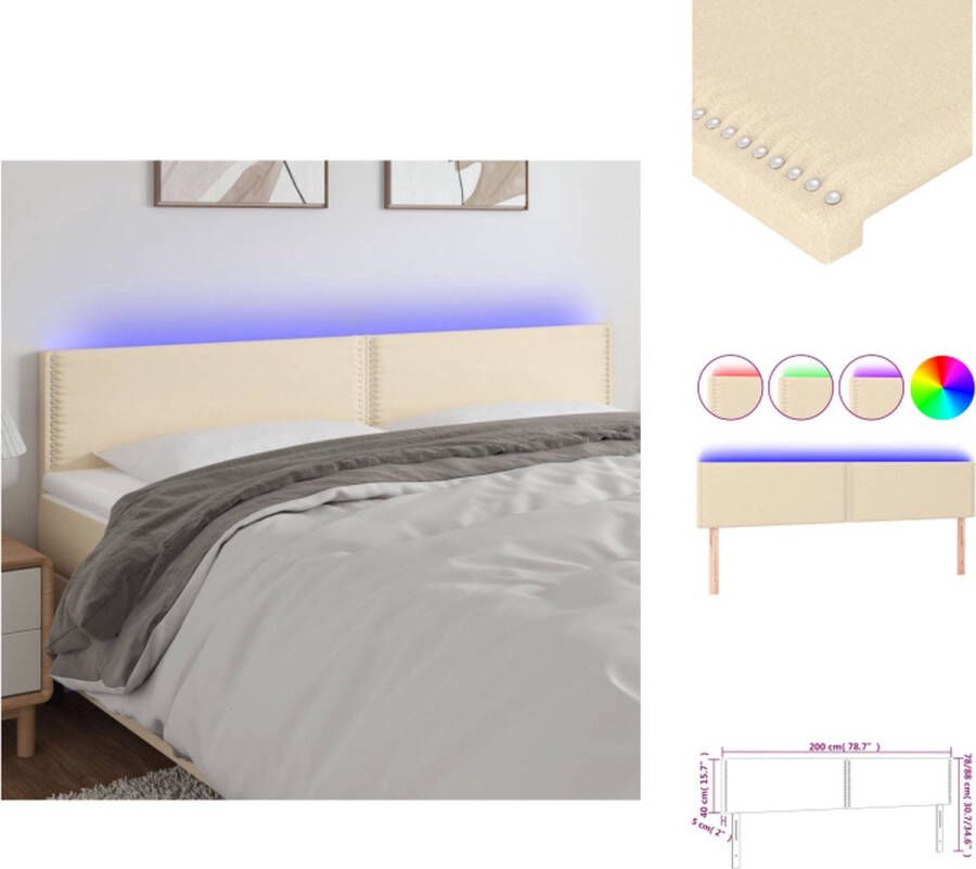 VidaXL LED-hoofdbord Klassiek Hoofdborden Afmeting- 200 x 5 x 78 88 cm Ken- Duurzaam IP65 Kleur- Crème Bedonderdeel