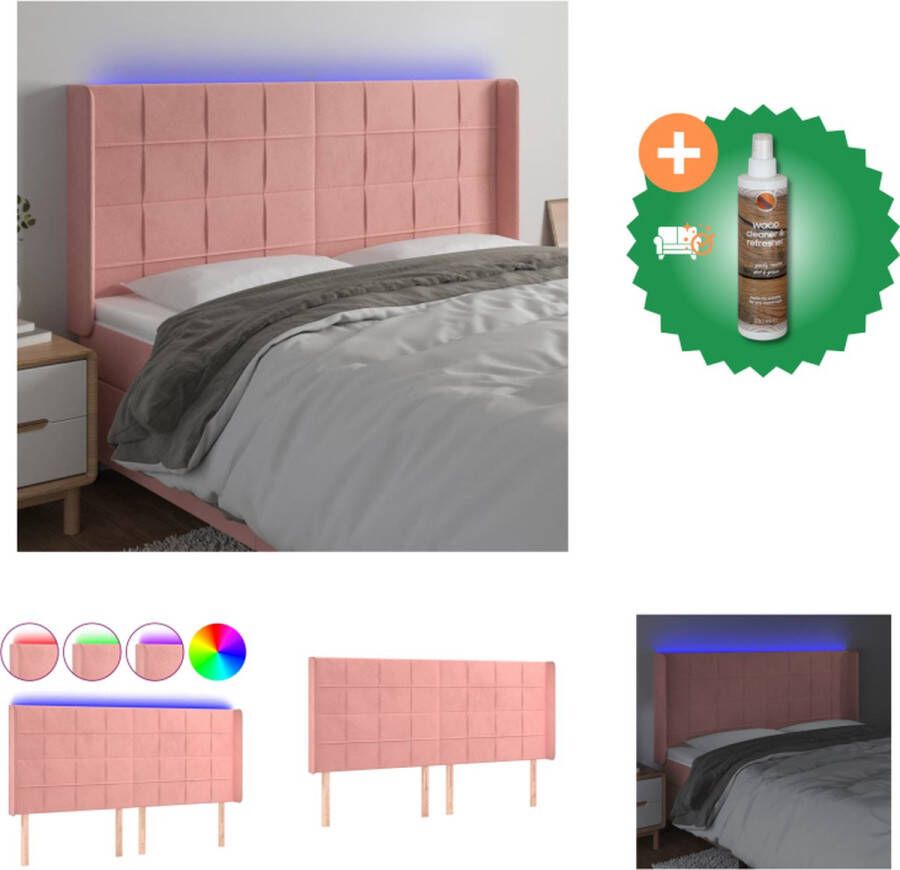 VidaXL LED Hoofdbord Klassiek Hoofdeinde 183 x 16 x 118 128 cm Ken- Verstelbaar Fluweel Bedonderdeel Inclusief Houtreiniger en verfrisser