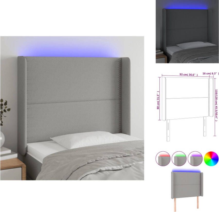 VidaXL LED Hoofdbord Klassiek Hoofdeinde Afmeting- 93x16x118 128 cm Kleur- Lichtgrijs Bedonderdeel