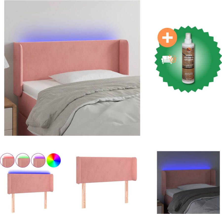 vidaXL LED-hoofdbord Roze Stof 93x16x78 88cm LED-strip 55cm Verstelbare Hoogte Bedonderdeel Inclusief Houtreiniger en verfrisser