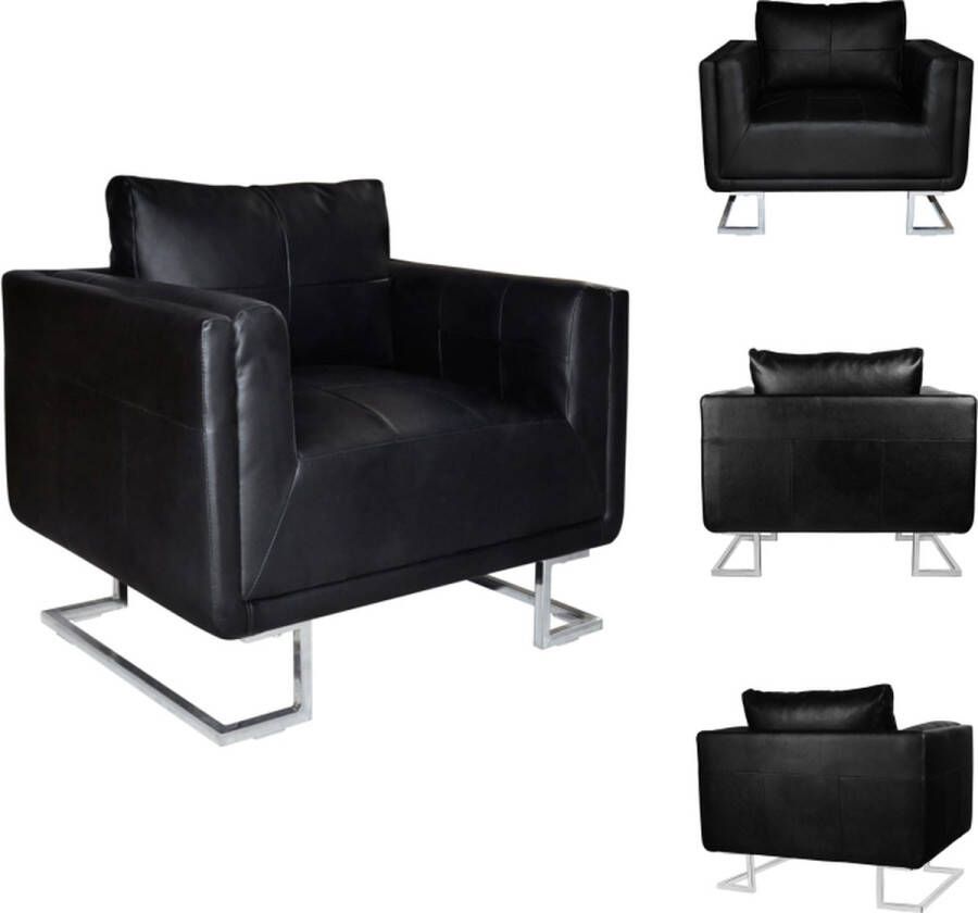 VidaXL Leren fauteuil Zwart 85.5 x 63 x 74 cm Duurzaam solide houten multiplex frame Fauteuil - Foto 2