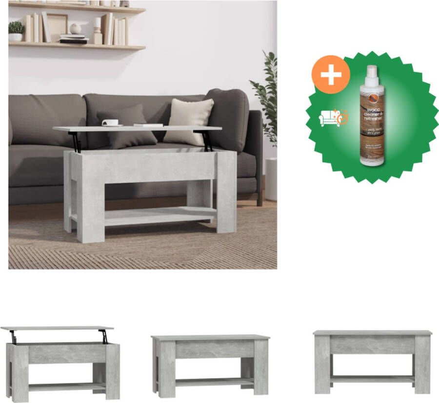 VidaXL Lift-Top Salontafel Betongrijs 101 x 49 x 52 cm Bewerkt Hout Tafel Inclusief Houtreiniger en verfrisser