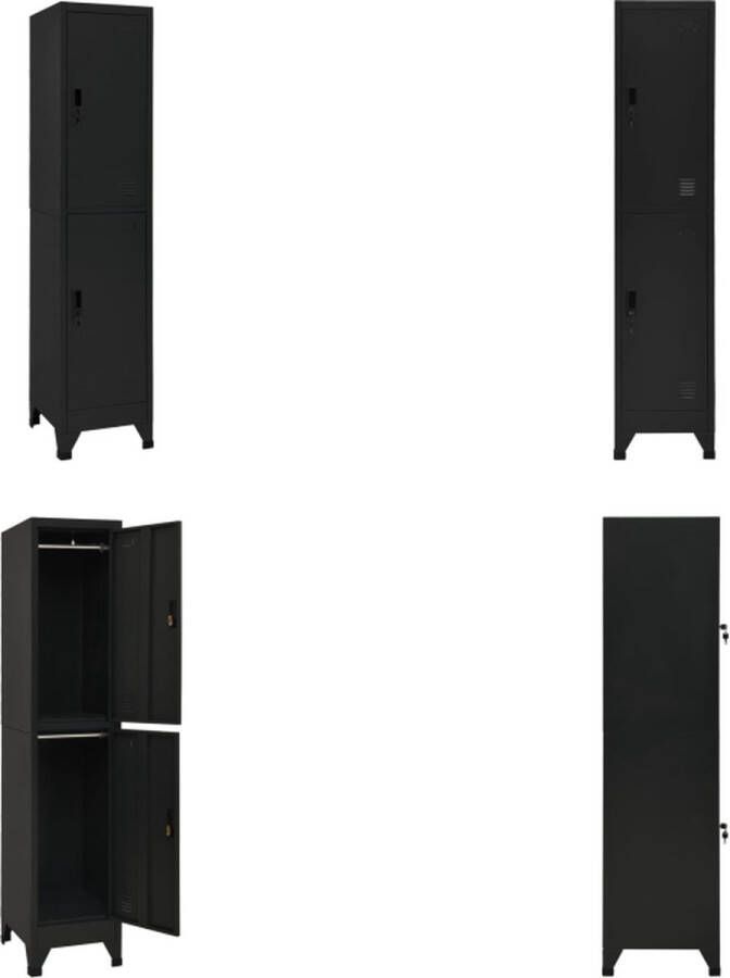 VidaXL Lockerkast 38x45x180 cm staal zwart Lockerkast Lockerkasten Opbergkast Kast
