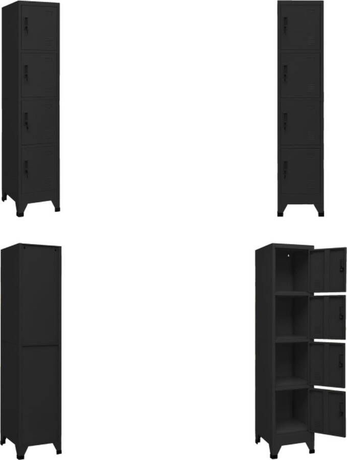 VidaXL Lockerkast 38x45x180 cm staal zwart Lockerkast Lockerkasten Opbergkast Kast