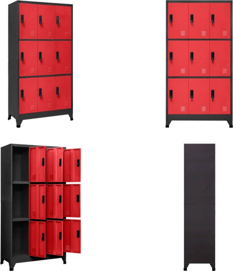 VidaXL Lockerkast 90x45x180 cm staal antracietkleurig en rood Lockerkast Lockerkasten Opbergkast Kast