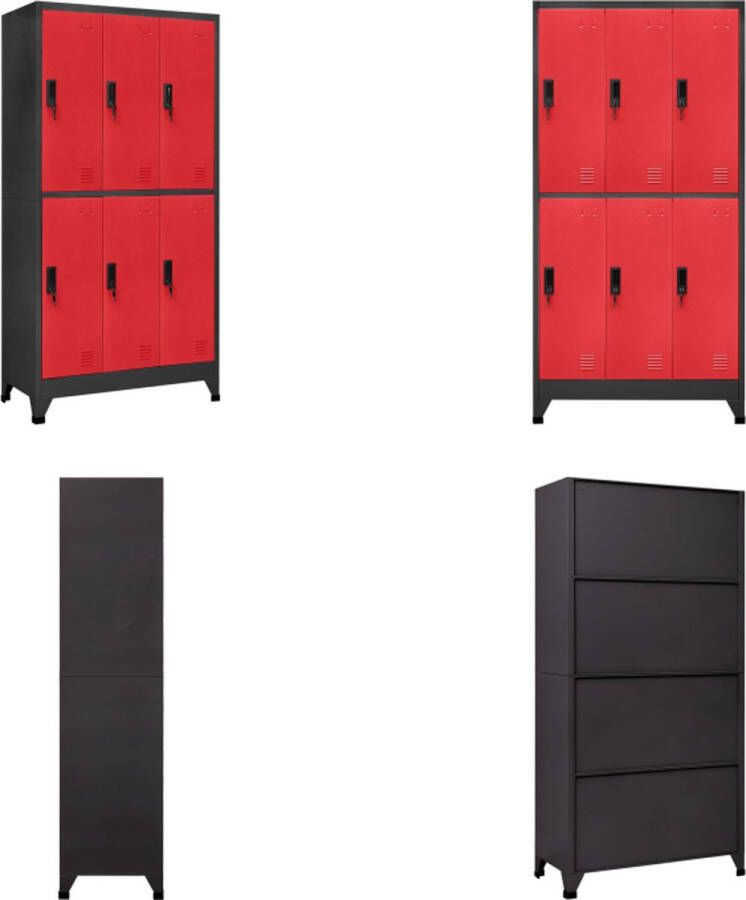 vidaXL Lockerkast 90x45x180 cm staal antracietkleurig en rood Lockerkast Lockerkasten Opbergkast Kast