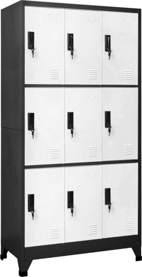 VidaXL Lockerkast 9 Deuren Antraciet en Wit Staal Lockerkast Opslagkast Kantooraccessoires Schoolmeubilair Metalen Kast Anthraciethout - Foto 2