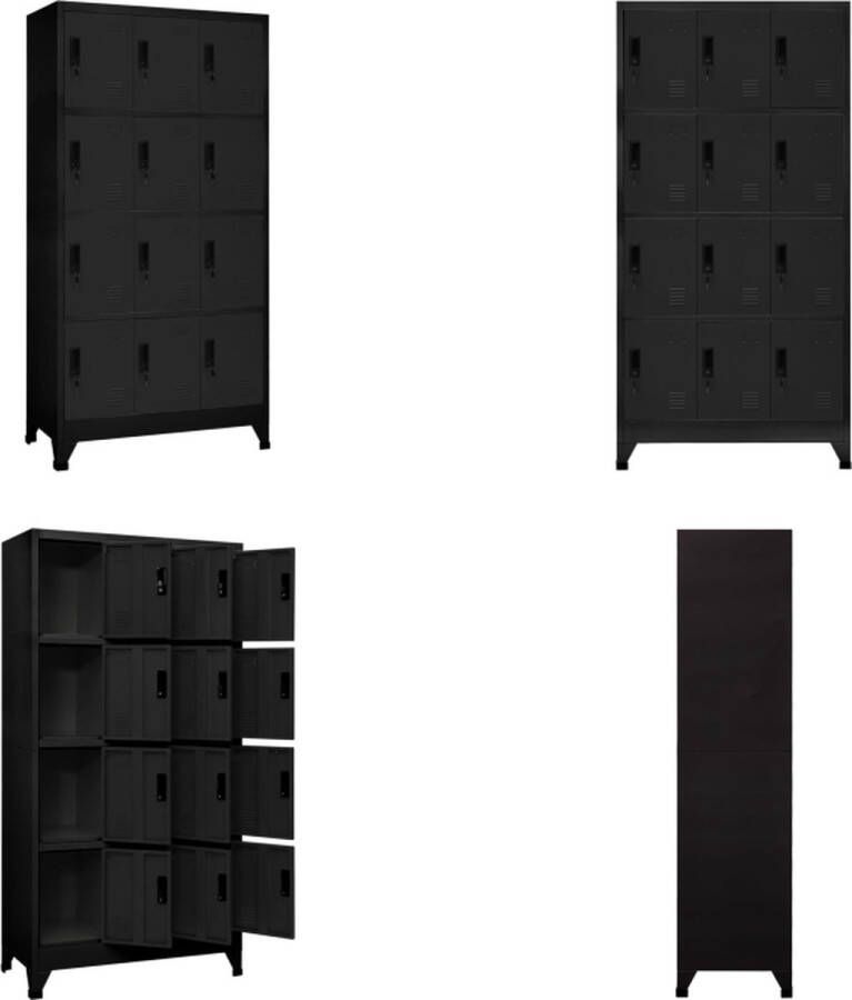 VidaXL Lockerkast 90x45x180 cm staal zwart Lockerkast Lockerkasten Opbergkast Kast