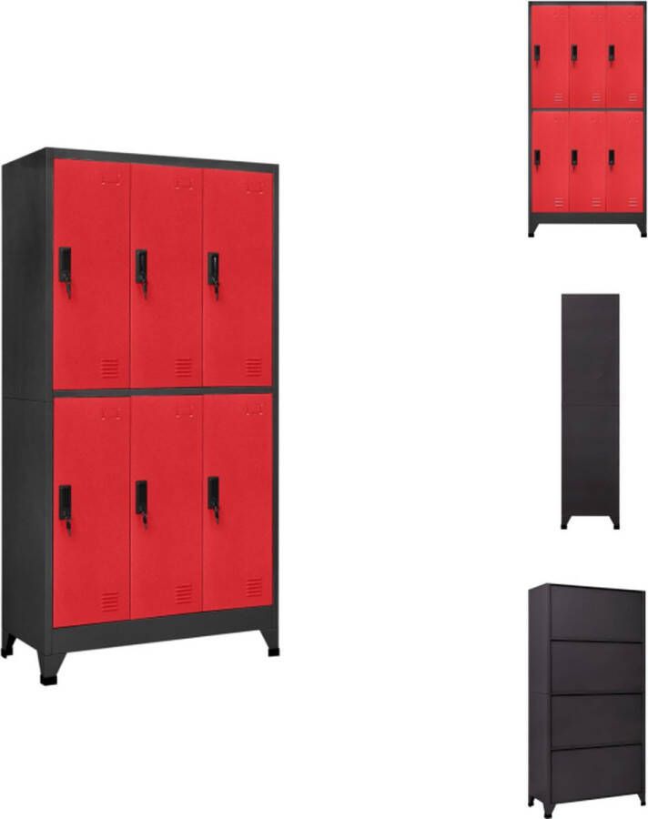 VidaXL Lockerkast Opbergkast 90x45x180cm Staal Antraciet Rood Kast