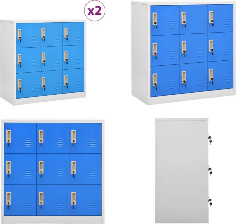 VidaXL Lockerkasten 2 st 90x45x92-5 cm staal lichtgrijs en blauw Lockerkast Lockerkasten Locker Kast Locker Kasten