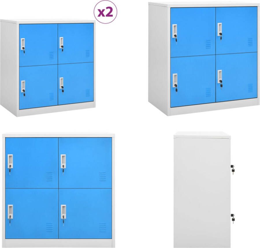 VidaXL Lockerkasten 2 st 90x45x92-5 cm staal lichtgrijs en blauw Lockerkast Lockerkasten Locker Kast Locker Kasten