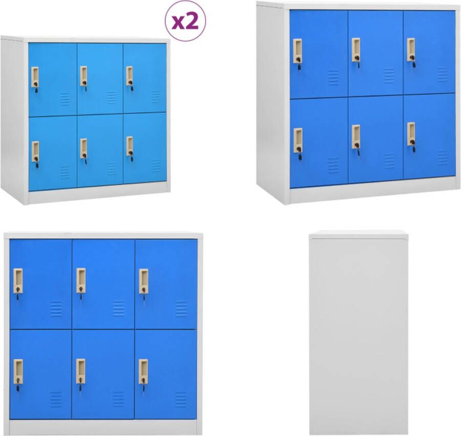 vidaXL Lockerkasten 2 st 90x45x92-5 cm staal lichtgrijs en blauw Lockerkast Lockerkasten Locker Kast Locker Kasten