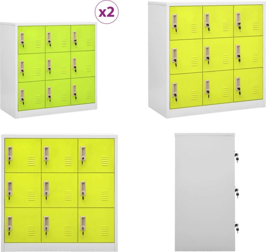 VidaXL Lockerkasten 2 st 90x45x92-5 cm staal lichtgrijs en groen Lockerkast Lockerkasten Locker Kast Locker Kasten